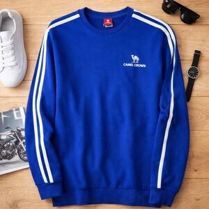 New with Tags Camel Crown Royal Blue Crew Neck Men's Long Sleeve Casual Shirt M
